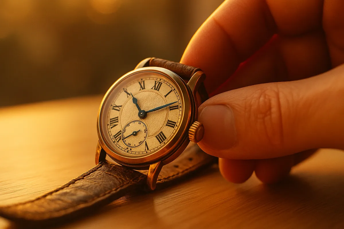 A close-up of a luxury watch with a leather strap, showcasing its craftsmanship and elegance.